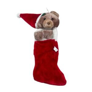 Vintage America Wego Teddy Bear Christmas Stocking Plush Tan Bear Holiday